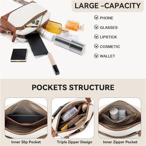 Crossbody Bags for Women Vegan Leather Purses Quilted Shoulder - Picture 4 of 6